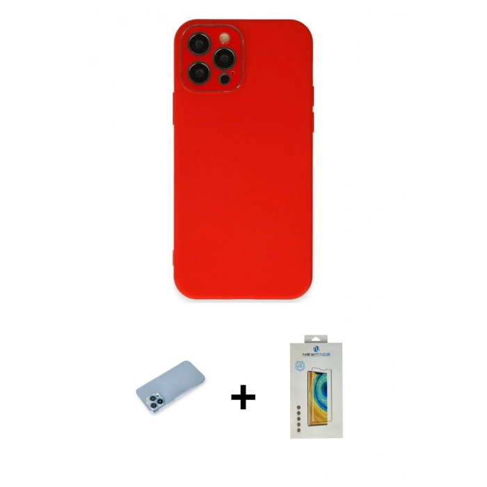 MARSİLYAN™- iPhone 12 Pro Kılıf Çekirdek Modern Serisi - Siyah Polymer Nano Ekran Koruyucu + Shine Kamera Lens Koruma Cam - MI