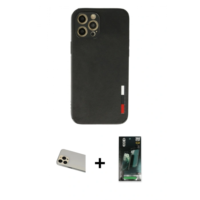 MARSİLYAN™- iPhone 12 Pro Kılıf Doruk Asil Koleksiyonu - Şeffaf 360 Full Body Arka Koruyucu + Rainbow Kamera Lens Koruma Cam - GD