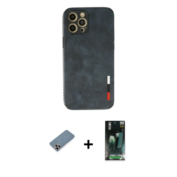 MARSİLYAN™- iPhone 12 Pro Kılıf Doruk Asil Koleksiyonu - Şeffaf 360 Full Body Arka Koruyucu + Metal Kamera Lens Koruma Cam - MR