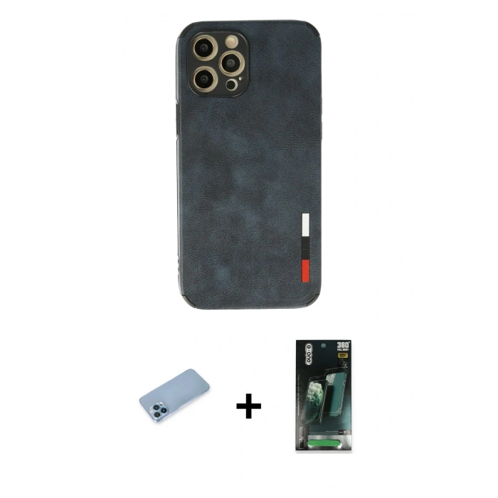 MARSİLYAN™- iPhone 12 Pro Kılıf Doruk Asil Koleksiyonu - Şeffaf 360 Full Body Arka Koruyucu + Shine Kamera Lens Koruma Cam - MI