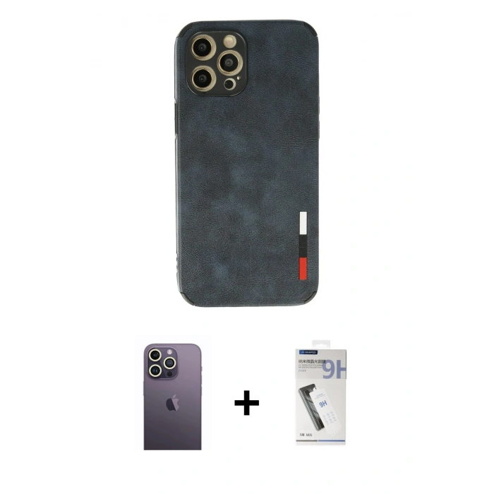 MARSİLYAN™- iPhone 12 Pro Kılıf Doruk Asil Koleksiyonu - Şeffaf Uv Polymer Nano Ekran Koruyucu + Neon Fosforlu Kamera Lens - BZ