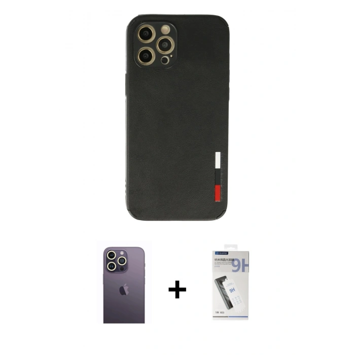 MARSİLYAN™- iPhone 12 Pro Kılıf Doruk Asil Koleksiyonu - Şeffaf Uv Polymer Nano Ekran Koruyucu + Neon Fosforlu Kamera Lens - BZ