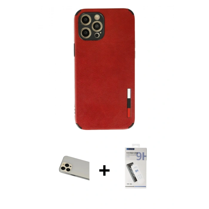 MARSİLYAN™- iPhone 12 Pro Kılıf Doruk Asil Koleksiyonu - Şeffaf Uv Polymer Nano Ekran Koruyucu + Rainbow Kamera Lens Koruma Cam - GD