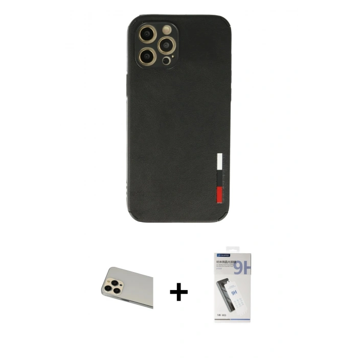 MARSİLYAN™- iPhone 12 Pro Kılıf Doruk Asil Koleksiyonu - Şeffaf Uv Polymer Nano Ekran Koruyucu + Rainbow Kamera Lens Koruma Cam - GD