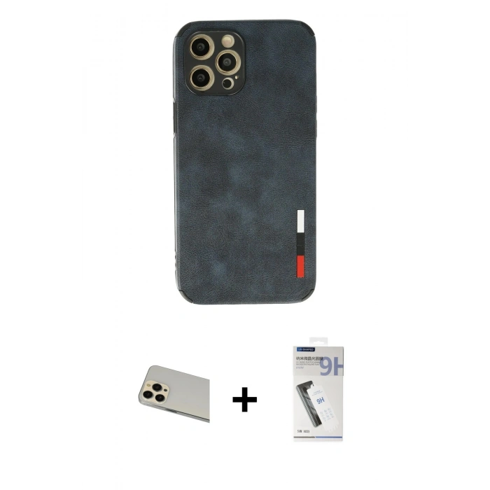 MARSİLYAN™- iPhone 12 Pro Kılıf Doruk Asil Koleksiyonu - Şeffaf Uv Polymer Nano Ekran Koruyucu + Rainbow Kamera Lens Koruma Cam - GD