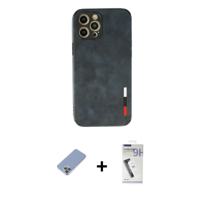 MARSİLYAN™- iPhone 12 Pro Kılıf Doruk Asil Koleksiyonu - Şeffaf Uv Polymer Nano Ekran Koruyucu + Metal Kamera Lens Koruma Cam - KUYL