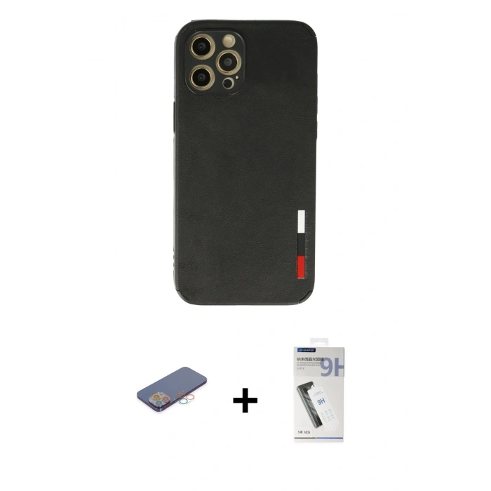 MARSİLYAN™- iPhone 12 Pro Kılıf Doruk Asil Koleksiyonu - Şeffaf Uv Polymer Nano Ekran Koruyucu + Renkli Kamera Lens Koruma Cam - PE
