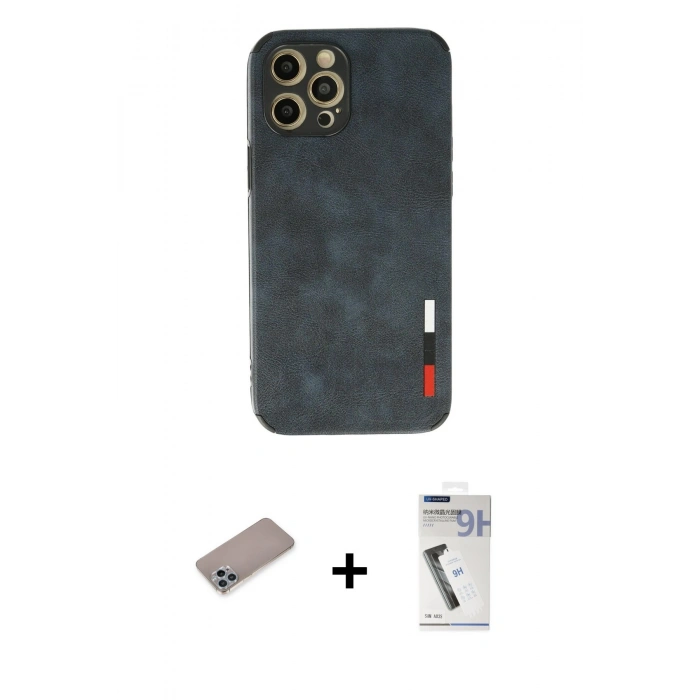 MARSİLYAN™- iPhone 12 Pro Kılıf Doruk Asil Koleksiyonu - Şeffaf Uv Polymer Nano Ekran Koruyucu + Shine Kamera Lens Koruma Cam - SABE