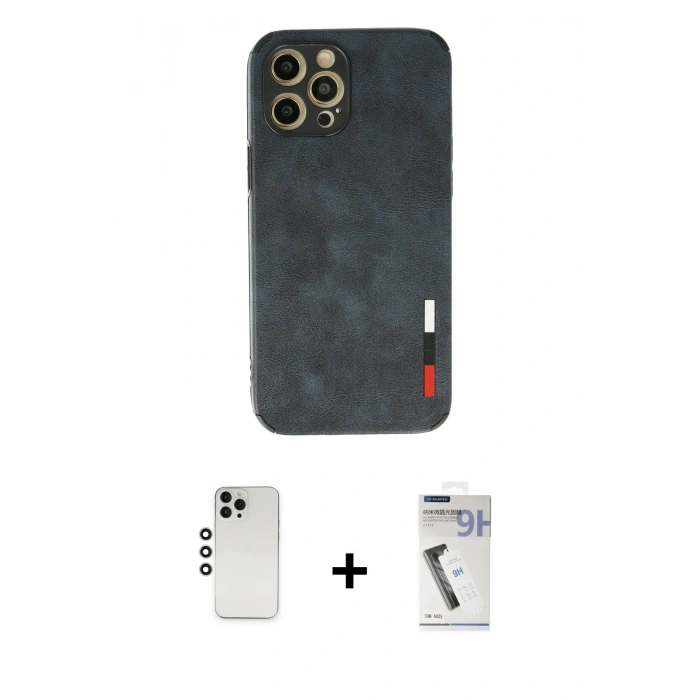 MARSİLYAN™- iPhone 12 Pro Kılıf Doruk Asil Koleksiyonu - Şeffaf Uv Polymer Nano Ekran Koruyucu + Shine Kamera Lens - GS