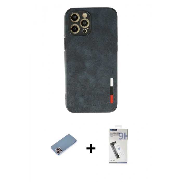 MARSİLYAN™- iPhone 12 Pro Kılıf Doruk Asil Koleksiyonu - Şeffaf Uv Polymer Nano Ekran Koruyucu + Shine Kamera Lens Koruma Cam - PE