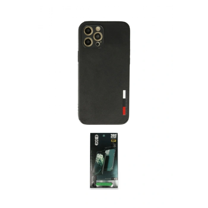 MARSİLYAN™- iPhone 12 Pro Kılıf Doruk Asil Koleksiyonu - Siyah 360 Mat Full Body Arka Koruyucu