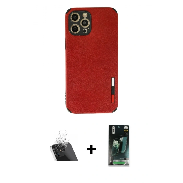 MARSİLYAN™- iPhone 12 Pro Kılıf Doruk Asil Koleksiyonu - Siyah 360 Mat Full Body Arka Koruyucu + Kamera Lens Koruma Cam - SF