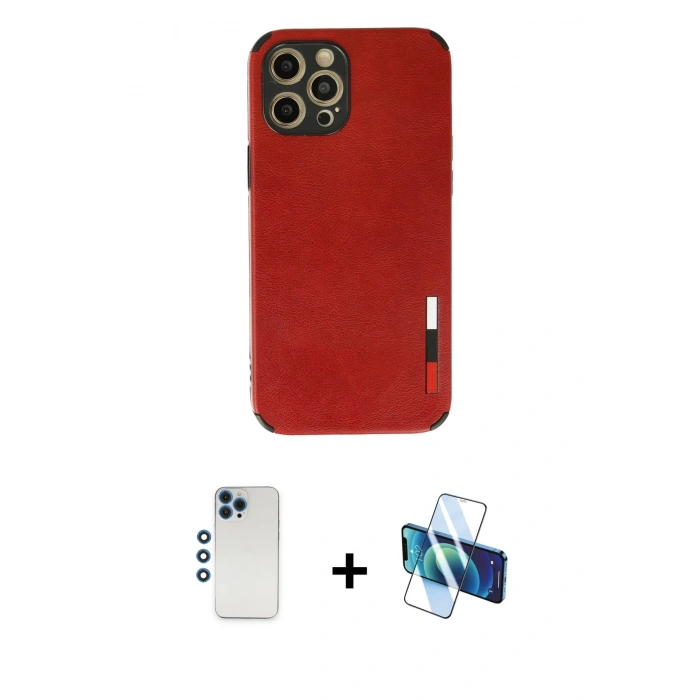 MARSİLYAN™- iPhone 12 Pro Kılıf Doruk Asil Koleksiyonu - Siyah 3D Antistatik Seramik Nano Ekran Koruyucu + Shine Kamera Lens - MI