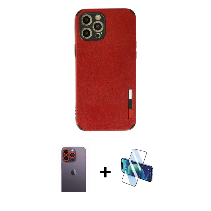 MARSİLYAN™- iPhone 12 Pro Kılıf Doruk Asil Koleksiyonu - Siyah 3D Antistatik Seramik Nano Ekran Koruyucu + Neon Fosforlu Kamera Lens - TU