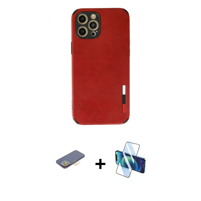 MARSİLYAN™- iPhone 12 Pro Kılıf Doruk Asil Koleksiyonu - Siyah 3D Antistatik Seramik Nano Ekran Koruyucu + Renkli Kamera Lens Koruma Cam - SI