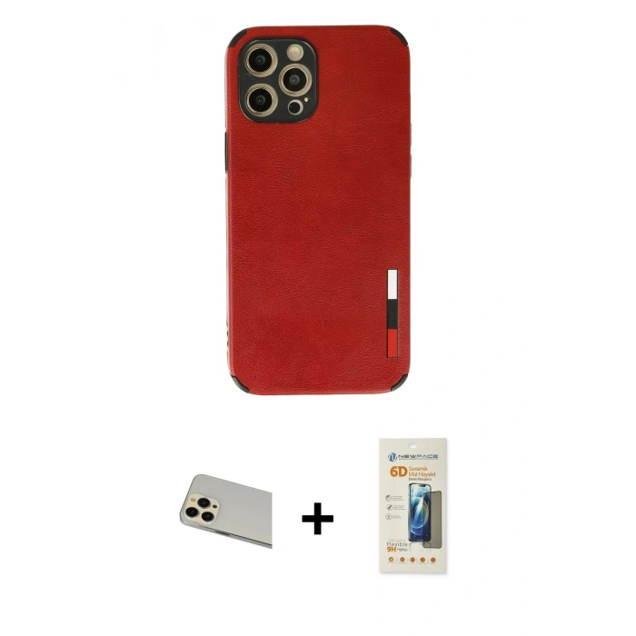 MARSİLYAN™- iPhone 12 Pro Kılıf Doruk Asil Koleksiyonu - Siyah 6D Mat Seramik Hayalet Nano Ekran Koruyucu + Rainbow Kamera Lens Koruma Cam - GD