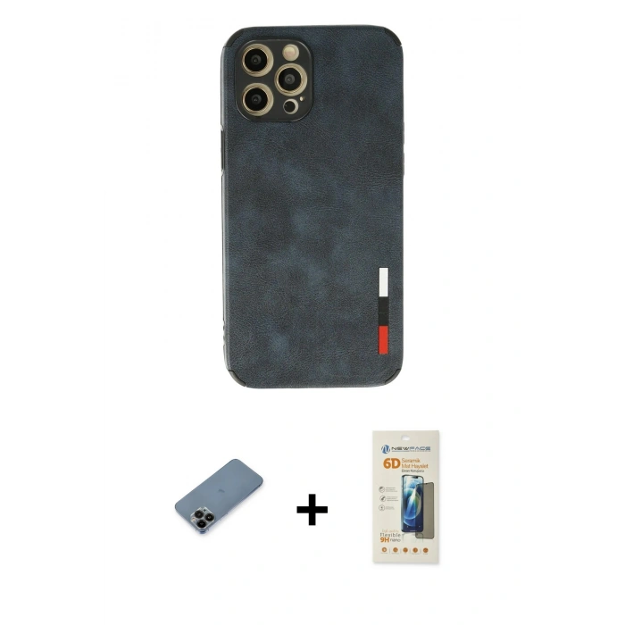 MARSİLYAN™- iPhone 12 Pro Kılıf Doruk Asil Koleksiyonu - Siyah 6D Mat Seramik Hayalet Nano Ekran Koruyucu + Shine Kamera Lens Koruma Cam - SH