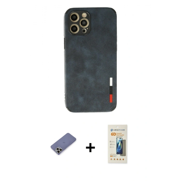 MARSİLYAN™- iPhone 12 Pro Kılıf Doruk Asil Koleksiyonu - Siyah 6D Mat Seramik Hayalet Nano Ekran Koruyucu + Metal Kamera Lens Koruma Cam - GD