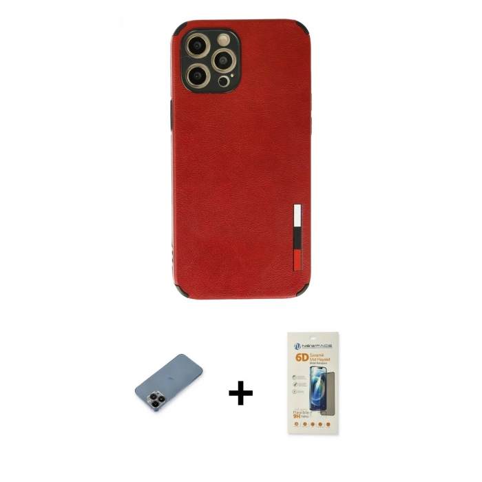 MARSİLYAN™- iPhone 12 Pro Kılıf Doruk Asil Koleksiyonu - Siyah 6D Mat Seramik Hayalet Nano Ekran Koruyucu + Shine Kamera Lens Koruma Cam - SH