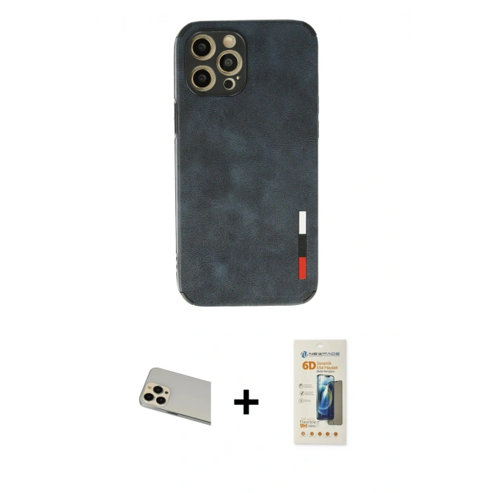 MARSİLYAN™- iPhone 12 Pro Kılıf Doruk Asil Koleksiyonu - Siyah 6D Mat Seramik Hayalet Nano Ekran Koruyucu + Rainbow Kamera Lens Koruma Cam - GD