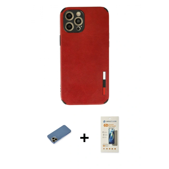 MARSİLYAN™- iPhone 12 Pro Kılıf Doruk Asil Koleksiyonu - Siyah 6D Mat Seramik Hayalet Nano Ekran Koruyucu + Shine Kamera Lens Koruma Cam - GD