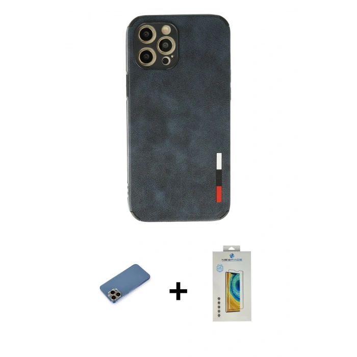 MARSİLYAN™- iPhone 12 Pro Kılıf Doruk Asil Koleksiyonu - Siyah Polymer Nano Ekran Koruyucu + Shine Kamera Lens Koruma Cam - GD