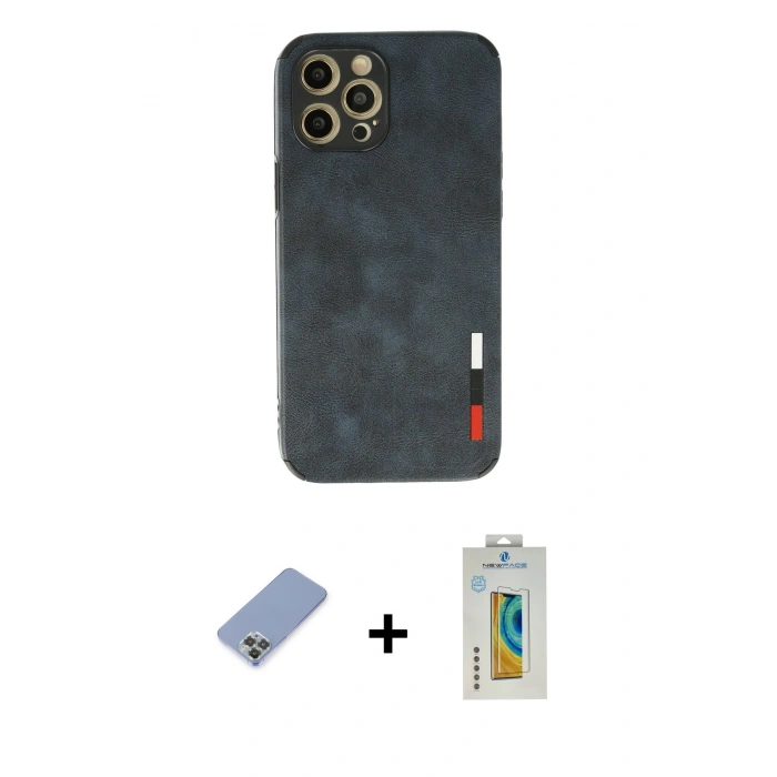 MARSİLYAN™- iPhone 12 Pro Kılıf Doruk Asil Koleksiyonu - Siyah Polymer Nano Ekran Koruyucu + Metal Kamera Lens Koruma Cam - KUYL