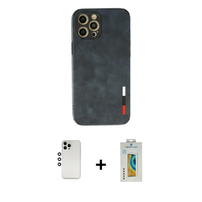 MARSİLYAN™- iPhone 12 Pro Kılıf Doruk Asil Koleksiyonu - Siyah Polymer Nano Ekran Koruyucu + Shine Kamera Lens - GS