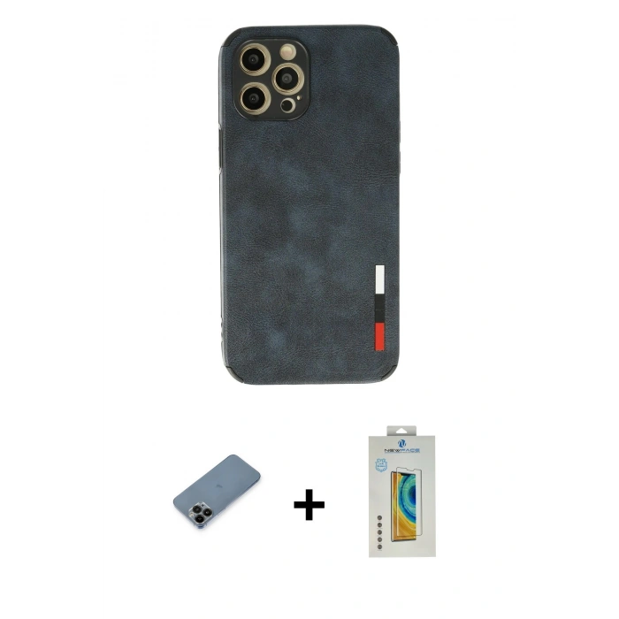 MARSİLYAN™- iPhone 12 Pro Kılıf Doruk Asil Koleksiyonu - Siyah Polymer Nano Ekran Koruyucu + Shine Kamera Lens Koruma Cam - SH