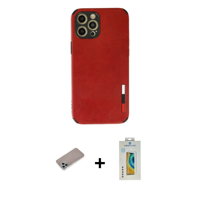 MARSİLYAN™- iPhone 12 Pro Kılıf Doruk Asil Koleksiyonu - Siyah Polymer Nano Ekran Koruyucu + Shine Kamera Lens Koruma Cam - SABE