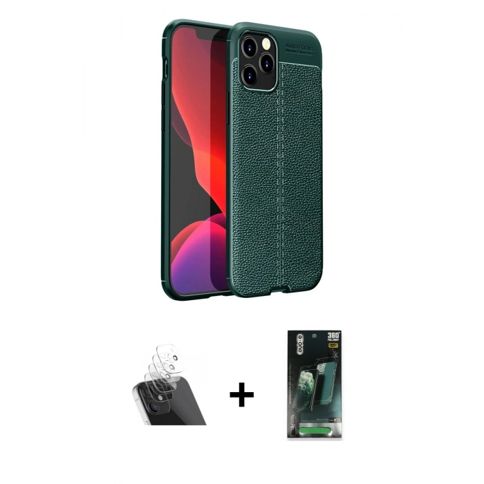 MARSİLYAN™- iPhone 12 Pro Kılıf Doruk Klasik Özel Seri - Şeffaf 360 Full Body Arka Koruyucu + Kamera Lens Koruma Cam - SF