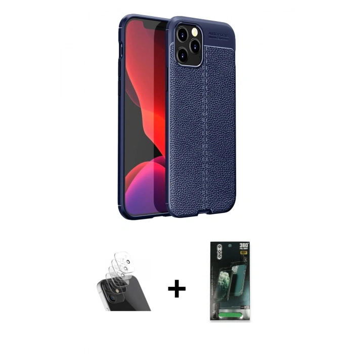 MARSİLYAN™- iPhone 12 Pro Kılıf Doruk Klasik Özel Seri - Şeffaf 360 Full Body Arka Koruyucu + Kamera Lens Koruma Cam - SF