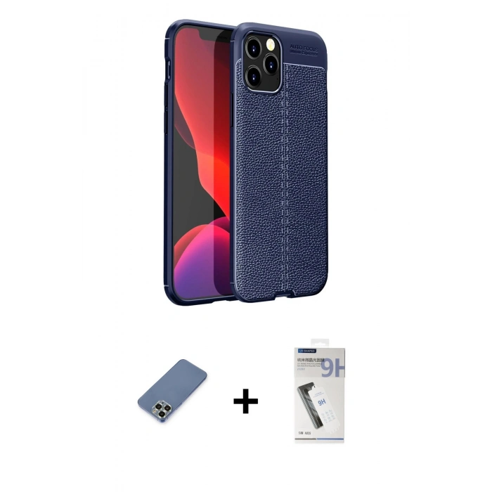 MARSİLYAN™- iPhone 12 Pro Kılıf Doruk Klasik Özel Seri - Şeffaf Uv Polymer Nano Ekran Koruyucu + Metal Kamera Lens Koruma Cam - AKYL