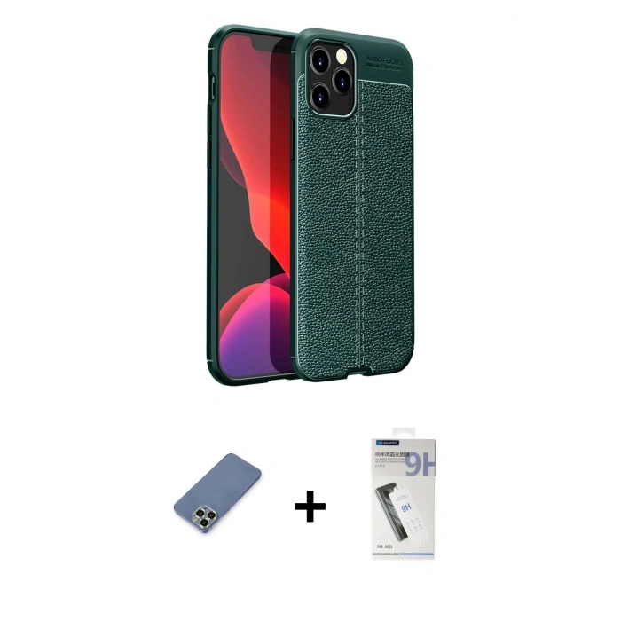 MARSİLYAN™- iPhone 12 Pro Kılıf Doruk Klasik Özel Seri - Şeffaf Uv Polymer Nano Ekran Koruyucu + Metal Kamera Lens Koruma Cam - AKYL