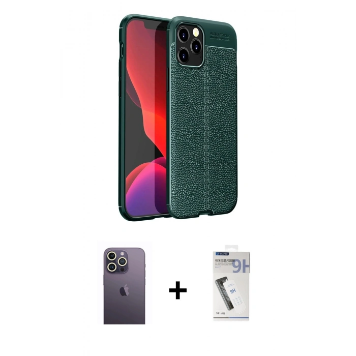 MARSİLYAN™- iPhone 12 Pro Kılıf Doruk Klasik Özel Seri - Şeffaf Uv Polymer Nano Ekran Koruyucu + Neon Fosforlu Kamera Lens - BZ