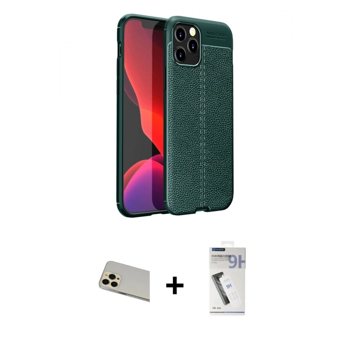 MARSİLYAN™- iPhone 12 Pro Kılıf Doruk Klasik Özel Seri - Şeffaf Uv Polymer Nano Ekran Koruyucu + Rainbow Kamera Lens Koruma Cam - GD