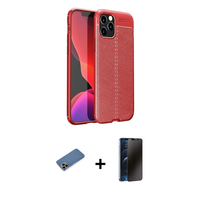 MARSİLYAN™- iPhone 12 Pro Kılıf Doruk Klasik Özel Seri - Siyah 3D Antistatik Hayalet Cam Ekran Koruyucu + Shine Kamera Lens Koruma Cam - GD