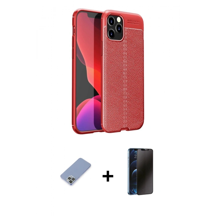 MARSİLYAN™- iPhone 12 Pro Kılıf Doruk Klasik Özel Seri - Siyah 3D Antistatik Hayalet Cam Ekran Koruyucu + Metal Kamera Lens Koruma Cam - KUYL