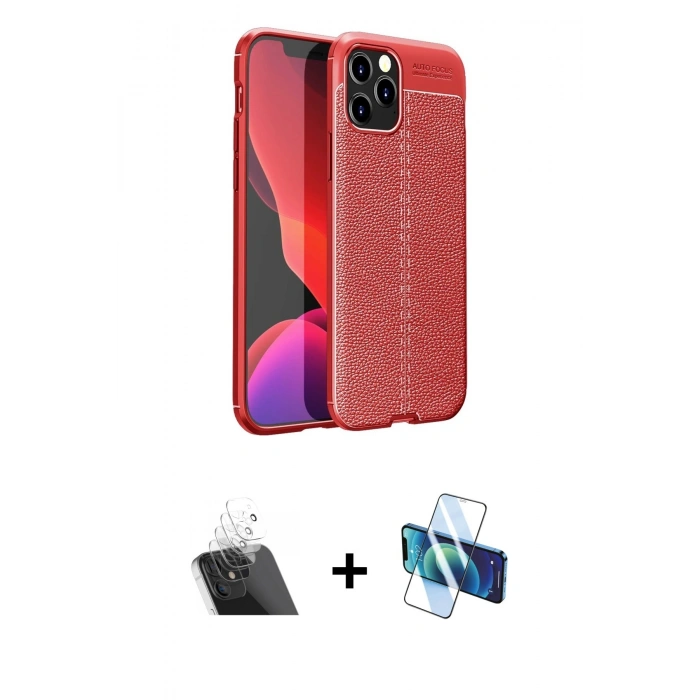 MARSİLYAN™- iPhone 12 Pro Kılıf Doruk Klasik Özel Seri - Siyah 3D Antistatik Seramik Nano Ekran Koruyucu + Kamera Lens Koruma Cam - SF