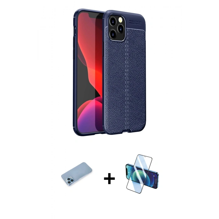 MARSİLYAN™- iPhone 12 Pro Kılıf Doruk Klasik Özel Seri - Siyah 3D Antistatik Seramik Nano Ekran Koruyucu + Shine Kamera Lens Koruma Cam - MI