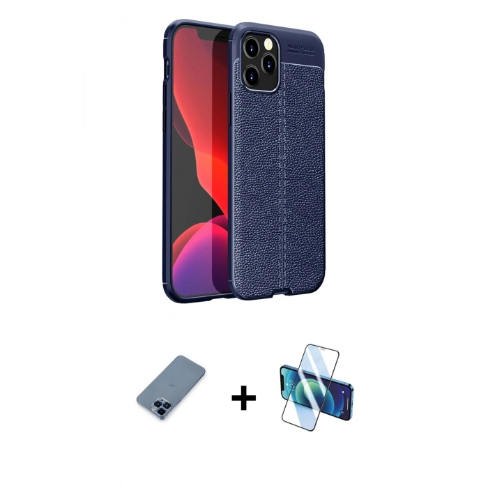 MARSİLYAN™- iPhone 12 Pro Kılıf Doruk Klasik Özel Seri - Siyah 3D Antistatik Seramik Nano Ekran Koruyucu + Metal Kamera Lens Koruma Cam - MI