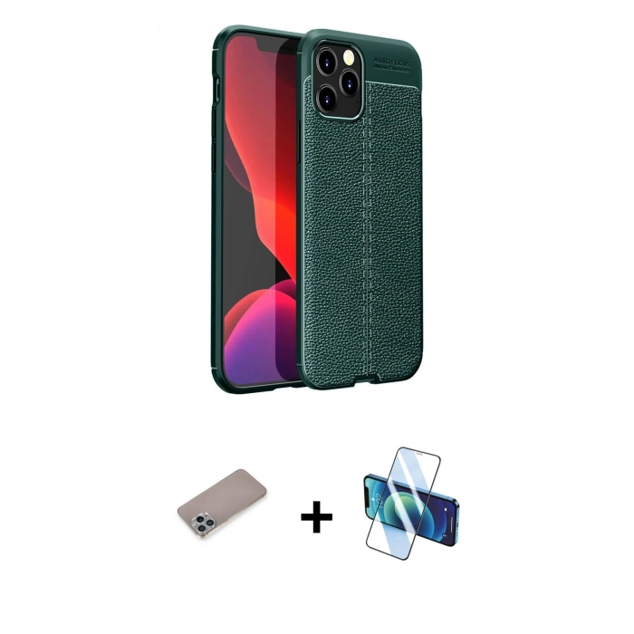 MARSİLYAN™- iPhone 12 Pro Kılıf Doruk Klasik Özel Seri - Siyah 3D Antistatik Seramik Nano Ekran Koruyucu + Shine Kamera Lens Koruma Cam - SABE