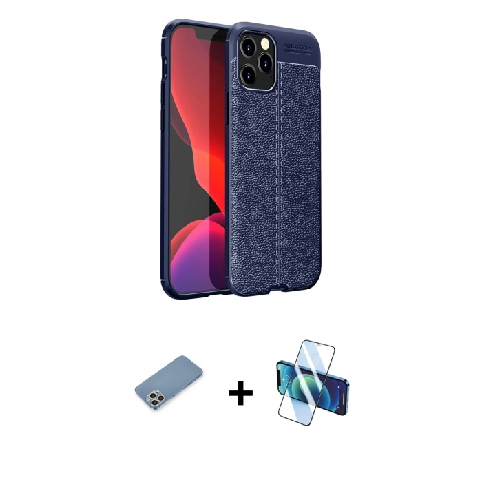 MARSİLYAN™- iPhone 12 Pro Kılıf Doruk Klasik Özel Seri - Siyah 3D Antistatik Seramik Nano Ekran Koruyucu + Shine Kamera Lens Koruma Cam - GS