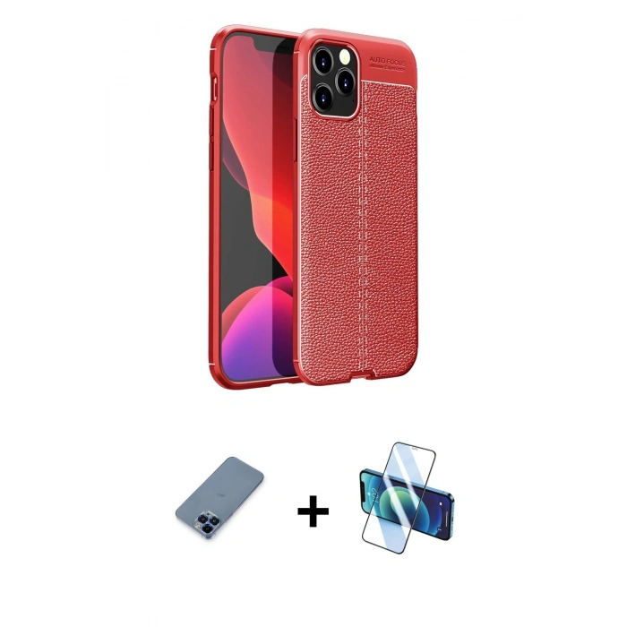 MARSİLYAN™- iPhone 12 Pro Kılıf Doruk Klasik Özel Seri - Siyah 3D Antistatik Seramik Nano Ekran Koruyucu + Metal Kamera Lens Koruma Cam - MI