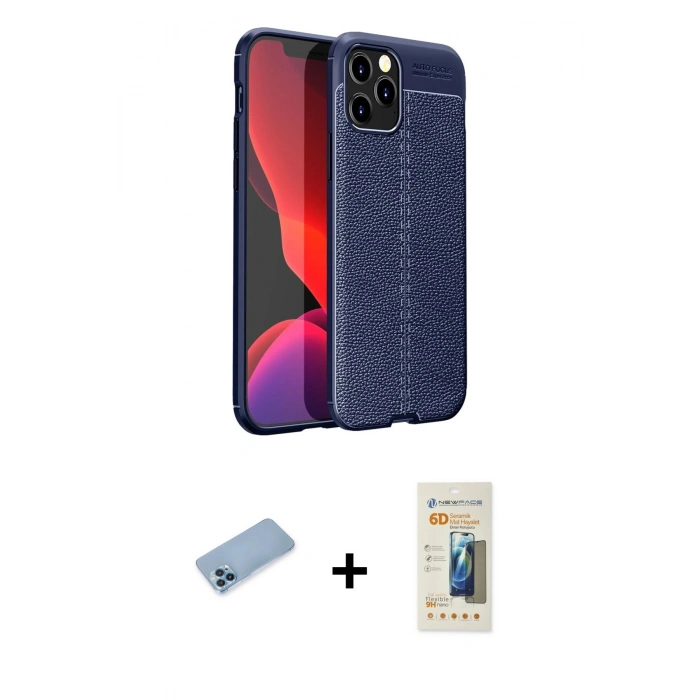MARSİLYAN™- iPhone 12 Pro Kılıf Doruk Klasik Özel Seri - Siyah 6D Mat Seramik Hayalet Nano Ekran Koruyucu + Shine Kamera Lens Koruma Cam - MI