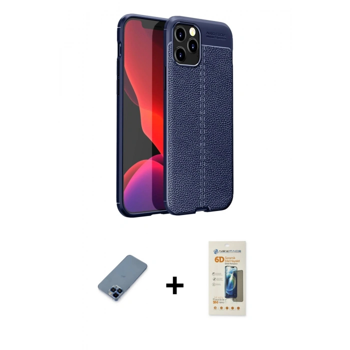 MARSİLYAN™- iPhone 12 Pro Kılıf Doruk Klasik Özel Seri - Siyah 6D Mat Seramik Hayalet Nano Ekran Koruyucu + Metal Kamera Lens Koruma Cam - MI