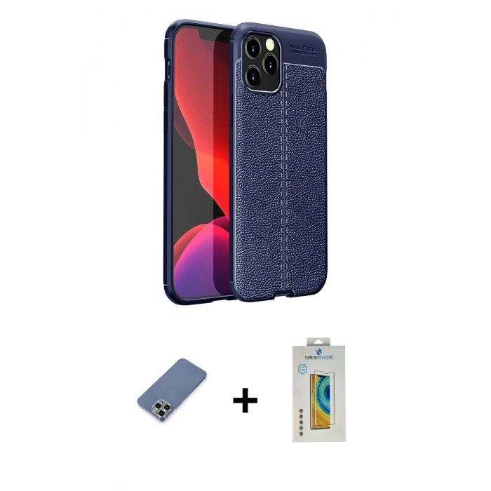 MARSİLYAN™- iPhone 12 Pro Kılıf Doruk Klasik Özel Seri - Siyah Polymer Nano Ekran Koruyucu + Metal Kamera Lens Koruma Cam - AKYL