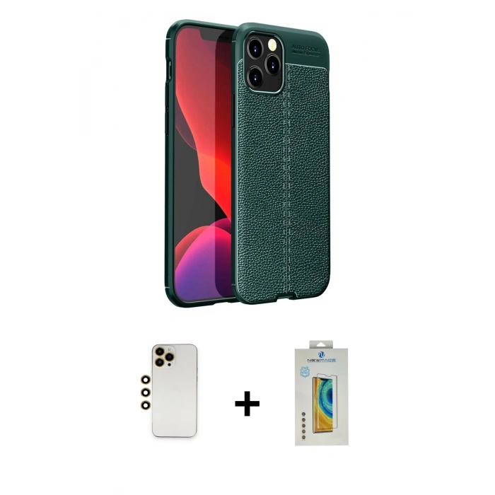 MARSİLYAN™- iPhone 12 Pro Kılıf Doruk Klasik Özel Seri - Siyah Polymer Nano Ekran Koruyucu + Shine Kamera Lens - GD