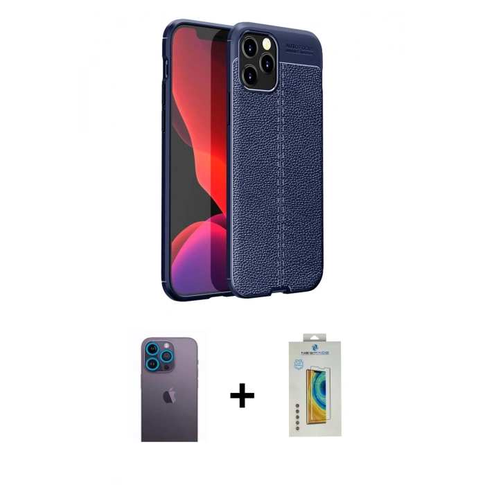 MARSİLYAN™- iPhone 12 Pro Kılıf Doruk Klasik Özel Seri - Siyah Polymer Nano Ekran Koruyucu + Neon Fosforlu Kamera Lens - MI