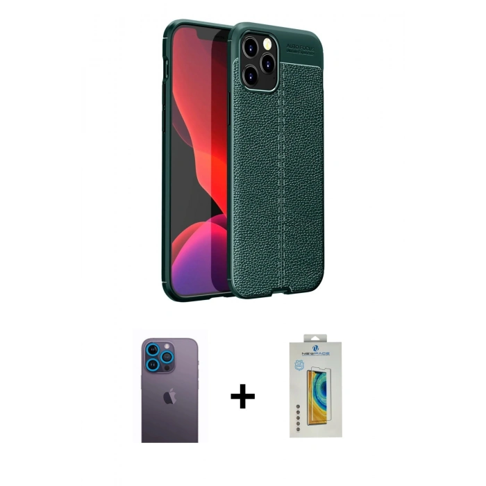 MARSİLYAN™- iPhone 12 Pro Kılıf Doruk Klasik Özel Seri - Siyah Polymer Nano Ekran Koruyucu + Neon Fosforlu Kamera Lens - MI